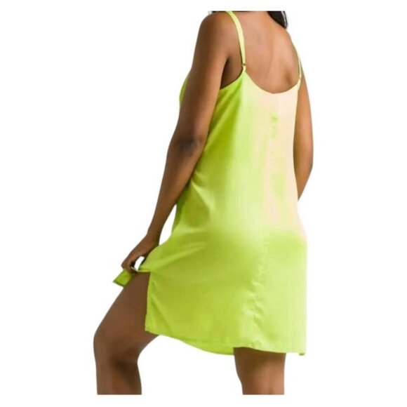 NWOT Ettitude Slip Dress Lime Green Silky Sateen Bamboo Side Slits‎ Size XS - Picture 3 of 3